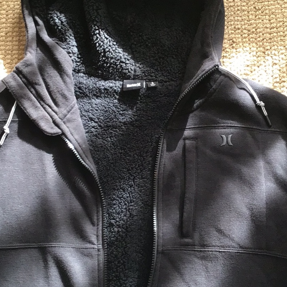 Sherpa Fleece Lined Black Hurley Hoodie Jacket